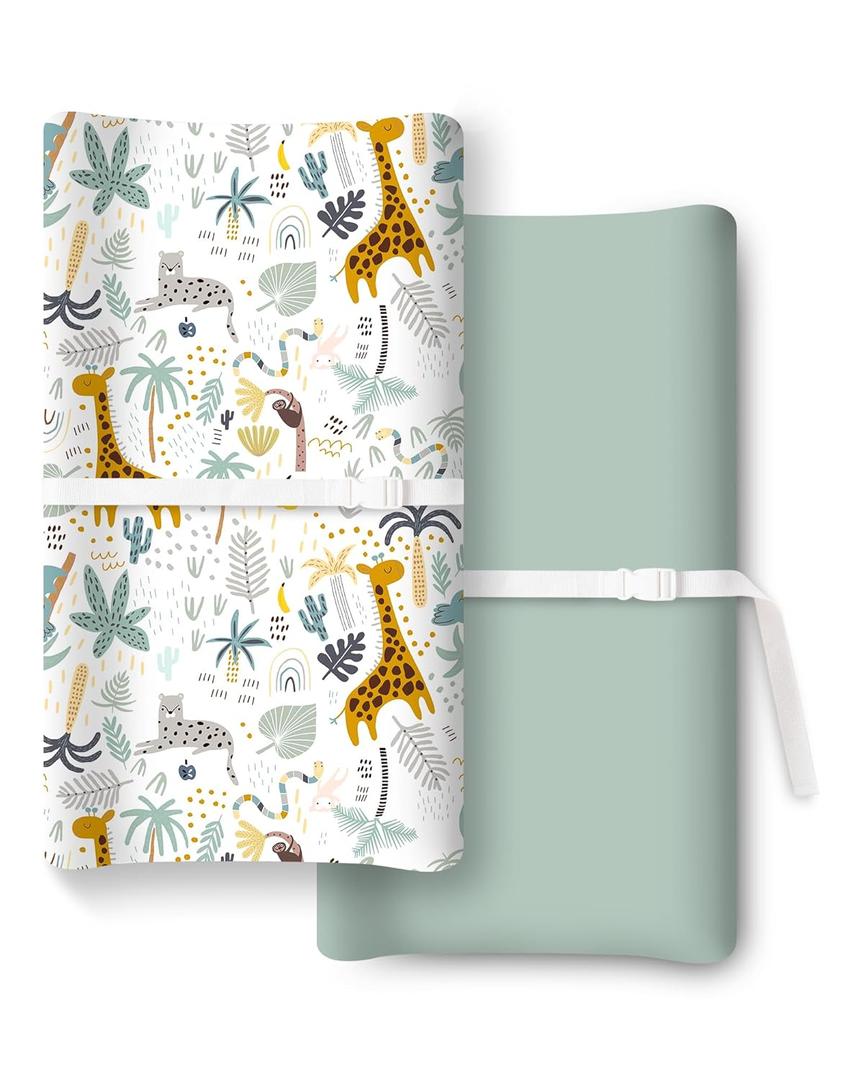 Extra Stretchy Changing Pad Cover, Ultra Soft Premium Jersey Knit Changing Pad Sheets, Unisex for Boys Girls, Fits All Standard Changing Tables/Dresser Tops - 2 Pack (Sage Safari)