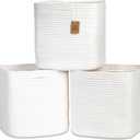 NaturalCozy 13 Inch Cube Storage Bins Cotton Rope Woven Baskets for Organizing 3-Pack | 13 x 13 Storage Cubes | Fabric Square Storage Baskets for Shelves Organizer, Kids Toy Bins, Closet Baby Nursery