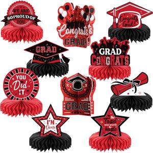 Yisong 10 Pcs Red Graduation Table Decorations 2026, Graduation Centerpieces for Tables, Class of 2026 Congrats Grad Honeycomb Centerpieces, Grad Table Toppers for Party Supplies, 20 x 20 cm/ 7.8 x 7.8 inches