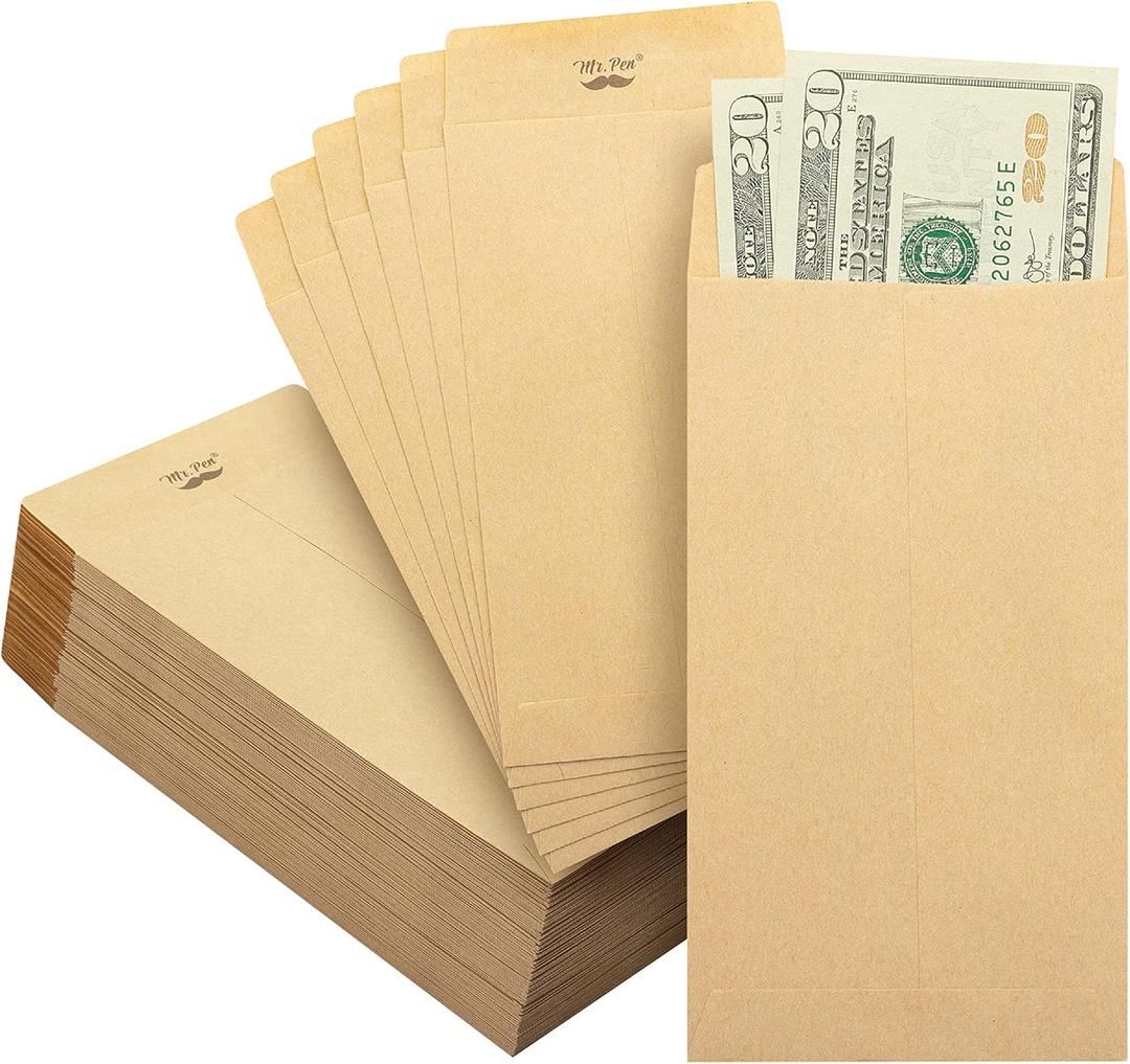 Mr. Pen- Money Envelopes, 100 Pack, 6.5" x 3.5", Cash Saving Challenge, Small Money Budgeting Envelopes, Brown