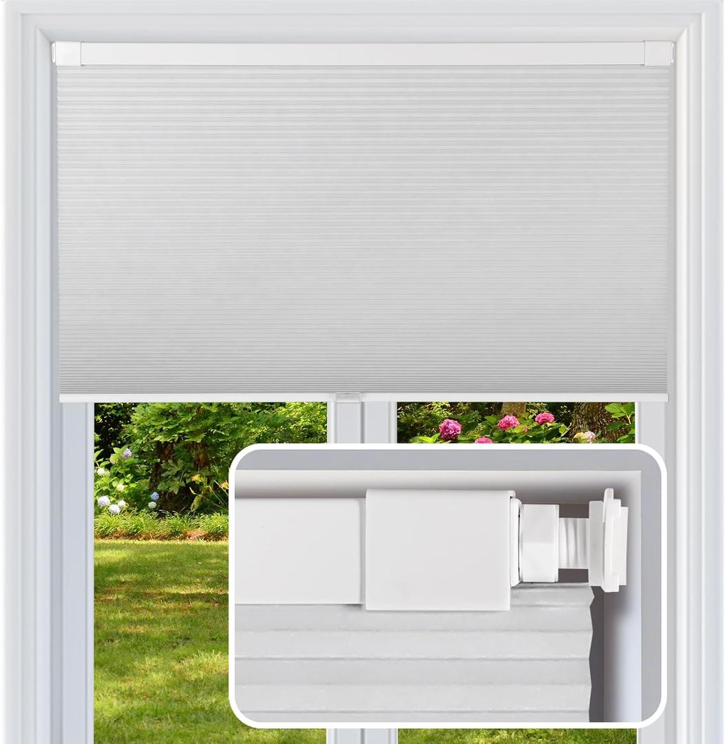 Cordless Cellular Shades, No Drill No Tools Honeycomb Window Blinds, Blackout Light Blocking Cellular Shades for Window, Thermal Insulation Blinds, Easy to Install, White 36" W x 48" H
