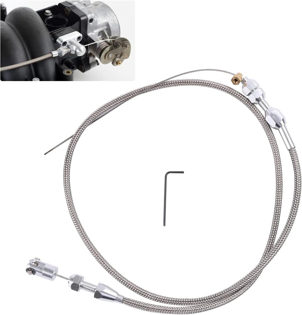 36" Stainless Steel Braided Throttle Cable Kit Compatible with 97-07 Chevrolet/Chevy LS1 Engine 4.8L 5.3L 5.7L 6.0L Throttle Cable Repair Kit Stainless Steel Accelerator Cable