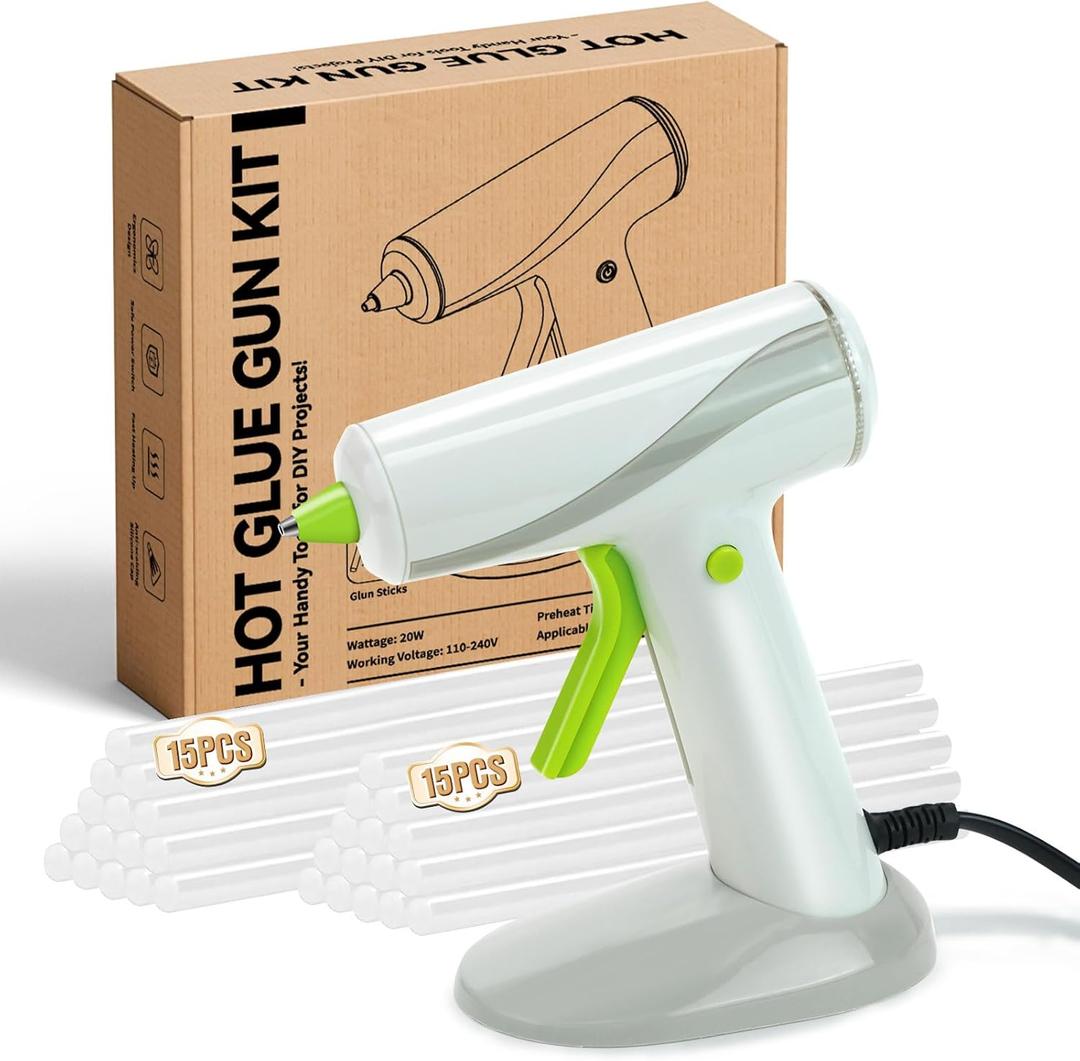 20W Hot Glue Gun Kit with 30 Glue Sticks, Fast Heating for DIY Crafts, Home Repairs & School Projects Compact & Anti-Drip Mini Hot Glue Gun (White-green)