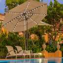 EliteShade USA 10-Year-Non-Fading 9ft 3-Tier Market Patio Umbrella, Commercial Table Umbrella with 80 Solar LED Lights, Crank Open, Windproof & UPF 50+ UV Protection for Garden, Deck, Pool, Backyard, Heather Beige