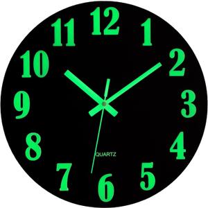 Wall Clock - 12 Inch Black Luminous Wall Clocks Battery Operated Glow in The Dark Wall Clock Silent Non Ticking Wooden Round Analog Night Light Clock for Living Room Bedroom Kitchen Home Decor