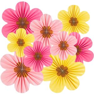 SUNBEAUTY Paper Flowers Decorations for Wall Gold Flower Party Decorations Hanging Fans Floral Backdrop Decor Mothers Day Birthday Wedding Baby Shower Decoration Wall Set of 9