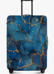 FOREVER QUEEN Blue Gold Luxury Marble Luggage Cover Suitcase Protector Suitcase Cover Anti-Scratch,Stretchable Bag Cover Washable Durable Polyester, L