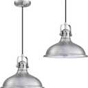 12 Inch LED 2 Pack 1 Light Pendant Light Industrial Vintage Fixtures Metal Chandelier Lights with Brushed Nickel Finish,Ceiling Lamp for Kitchen Home Island Dining Room Bedroom Farmhouse