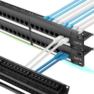 Rapink 48 Port Cat6 Patch Panel with Inline Keystone 10G Support, Pass-Thru Coupler UTP 19-Inch, Removable Back Bar, 1U Network for Cat6, Cat5e, Cat5 Cabling