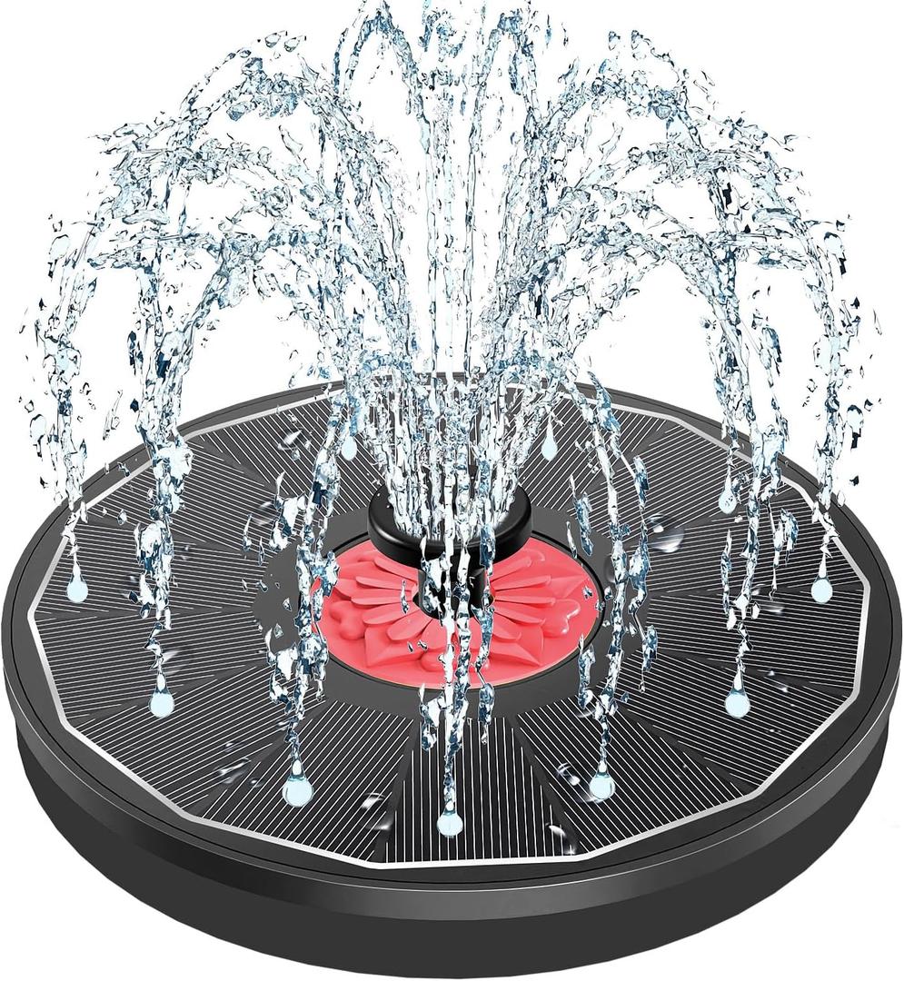 Solar Fountain with Pink Flower,Solar Bird Bath Fountains No Battery Glass Solar Panel,Solar Water Pump Fountain for Bird Bath Garden Small Ponds Outdoor Dcor(Black)