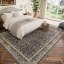 Washable 8x10 Area Rugs for Living Room, Boho Non-Slip Vintage Distress Large Rugs for Bedroom Dining Room Nursery Office, 0.3" Neutral Oriental Throw Thin Carpet, Black/Blue/Multi,A1