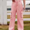 SySea Girls Cargo Pants Baggy Y2K Kids High Waist Sweatpants Flap Pockets Loose Fit Straight Wide Leg Casual Trousers (Pink, S)