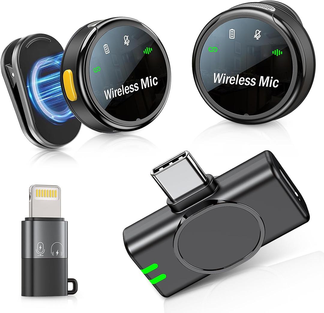 2 Pack Mini Microphone for iPhone iPad and Android Phone, Wireless Lavalier Microphone Noise Reduction Lapel Mic for Video Recording, Interview, YouTube, Vlog, Tiktok