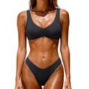 Sexybody Womens Two Piece Swimsuit Ruched Bikini Set V Cut Bathing Suit 2026 Swim Suits (Black, XL)