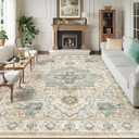 Washable Area Rug 8x10 - Soft Large Non Slip Rugs for Living Room Stain Resistant Vintage Carpet 8x10 Area Rugs for Bedroom Dining Room Decor (Green/Beige 8'x10')