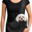 YUDODO Pet Sling Carrier for 5-9 lbs Small Dogs & Cats Hands-Free Puppy Carrier with Safety Hook, Large Zipper Pocket, Soft Breathable Mesh, Adjustable Strap & Reflective Strip (Black 3.0 M)