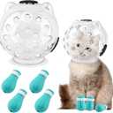 Cat Muzzle for Grooming, Transparent Cat Helmet with 4 Silicone Claw Covers, Adjustable Breathable Kitty Hood Anti Bite Bubble Astronaut Grooming Mask for Pet Bath Nail Trimming,L