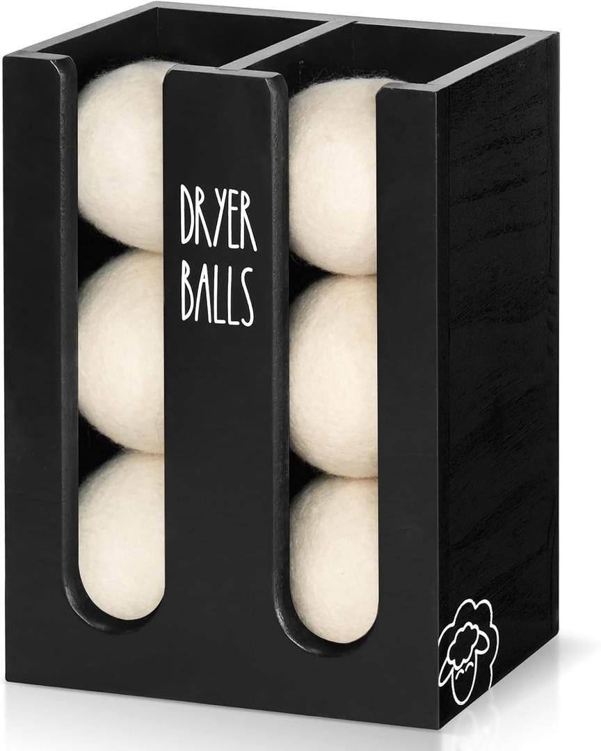 Magnetic Dryer Ball Holder Wall Mount for Washer Dryer, Wood Laundry Organizer and Storage, Wool Dryer Balls Container Dispenser Basket with Magnetic Lint Bin, Laundry Room Accessories and Essentials