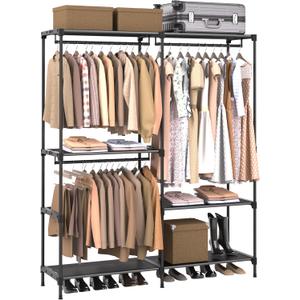 CASAMAYA Clothes Rack, Portable Closet, 54.3 Inch Large Capacity Wardrobe Closet, Clothes Storage Organizer with Shelves and 3 Hanging Rods, Easy to Assembly, Black PCT022B01