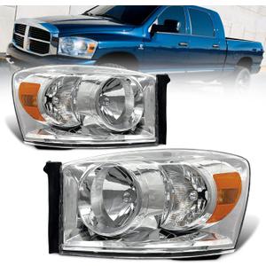 AS Headlight Assembly Compatible with 2006 2007 2008 Dodge Ram 1500/2006-2009 Dodge Ram 2500 3500 Chrome Housing Amber Reflector Driver Passenger Side