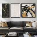Framed Modern Abstract Wall Art Set, 3 Piece Black White Gold Canvas Prints Paintings Artwork for Walls, Minimalist Abstract Pictures for Living Room, Dining Room, Bedroom, Office Wall Decor