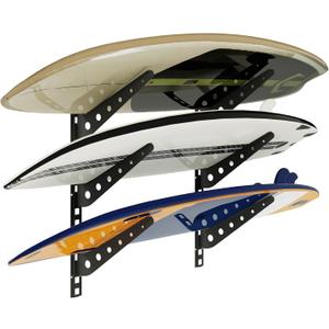 3 Board Horizontal Surfboard Rack, Adjustable Surfboard Wall Mount Display, Surfboard Wall Rack Board Storage Mount System at Home and Garage