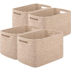 Storage Baskets for Organizing, Woven Decorative Baskets for Shelves - Books, Towels, and Clothes, Cotton Rope Toy Storage Bins, 12.7''Lx9''Wx7.8''H, Pack of 4, Brown