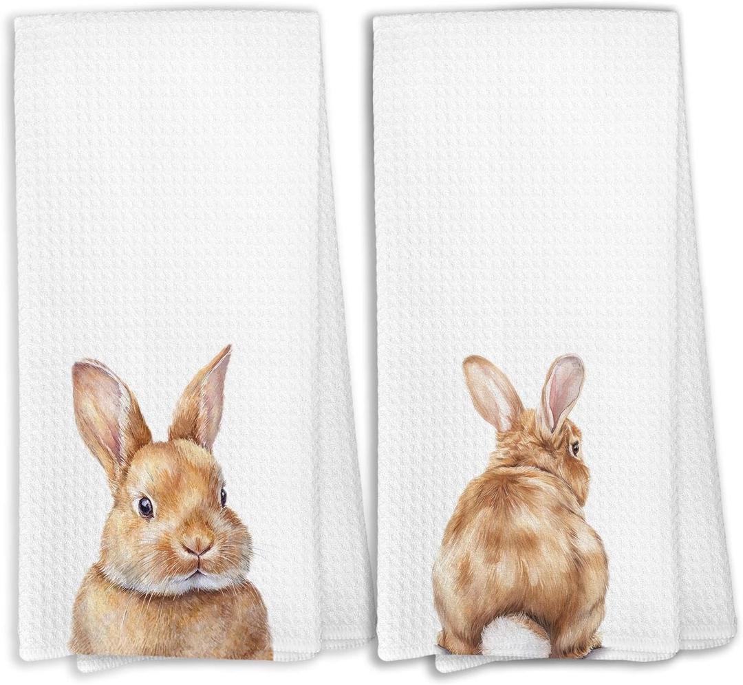 Bunny Kitchen Towels Set of 2, Easter Rabbit Decor, Vintage Funny Rabbit Hand Towel for Bathroom, Bunny Gifts for Women Men Home & Kitchen
