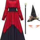 Renaissance Witch Costume Women, Medieval Red Victorian Dress Gothic Vampire Fairy Dress Cosplay for Halloween (Medium)