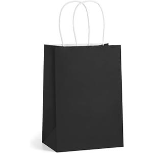 BagDream Black Gift Bags 5.25x3x8 Small Kraft Paper Bags with Handles Bulk 100Pack for Halloween, Party favor, Small Business, Retail, Merchandise, Black Paper Grocery Sacks