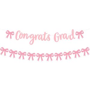 VitalCozy 9.8 ft Pink Bow Congrats Grad Banner Coquette 2026 Graduation Garland Class of 2026 Congratulations Decorations for Graduation Party Supplies Senior High School College Grad Decorations