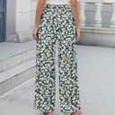 KUOTAI Womens Casual Elastic High Waist Wide Leg Pants Summer Flowy Beach Palazzo Trousers with Pockets (L)