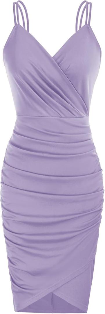 GRACE KARIN Women's Sexy Spaghetti Straps Cocktail Dresses for Wedding Guest Ruched V-Neck Bodycon Dress (Medium)