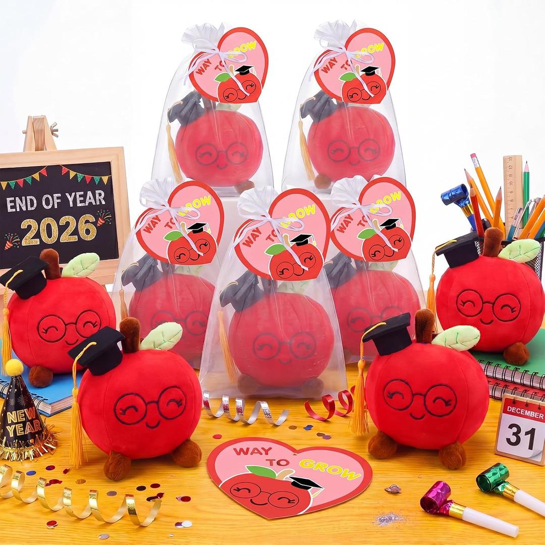 Civaner 36 Pcs/12 Set End of Year Gifts for Student Graduation Gifts for Kids Bulk 4" Apple Plush Stuffed Animals Toys with Grad Cap for Graduation Party Exchange Prize