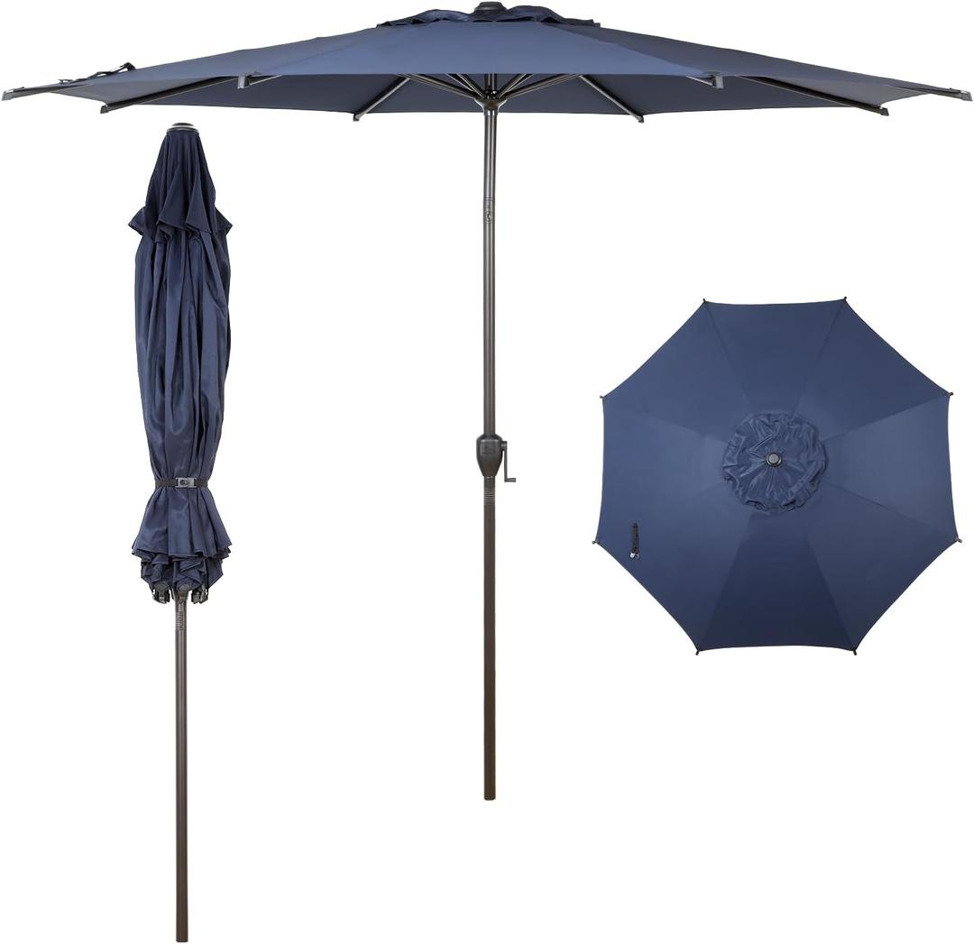 Abba Patio 9FT Lyon Outdoor Patio Umbrella Outdoor Table Umbrella with Push Button Tilt and Crank Market Umbrella 8 Sturdy Ribs UV Protection Waterproof for Garden Deck Backyard Pool Dark Blue