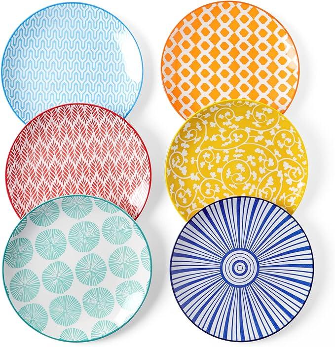 Selamica Ceramic Dessert Plates Set of 5, 6 Inch Mini Dinner Plates for Cake Snacks Side Dish, Microwave & Dishwasher Safe
