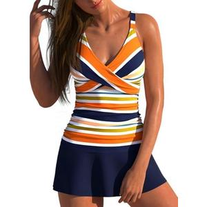 ROSEWE Two Piece Tankini Swimsuits for Women, Tummy Control Bathing Suit with Skirt, V-Neck Swimdress. Size XXL
