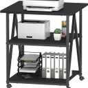 Arbuxzuy 3-Tier Printer Stand, Large Printer Table with Storage, Industrial Printer Storage Cart with Wheels, Rolling Printer Stand for Heat Press Scanner Fax, Black