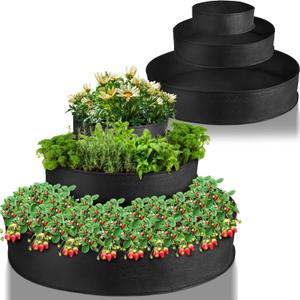 2 Set 3 Tiered Fabric Strawberry Planter 36,30,24 Inch Felt Raised Garden Bed Stackable Strawberry Planter Bag 8 Inch Deep Non-Woven Pot Container for Outdoor Growing Vegetables Herb Plant