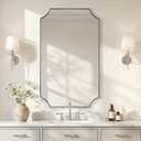 ANDY STAR Chrome Bathroom Mirror 24x40 Inch, Scalloped Mirror for Bathroom, Polished Chrome Framed Mirror in Anti-Rust Stainless Steel Metal Thin Frame Deep 1", Hangs Vertically or Horizontally