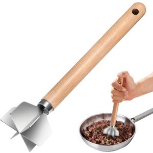 11-inch Stainless Steel Meat Masher with 6 Blades, Metal Potato Masher, Ground Beef Chopper Tool, Suitable For Making Ground Meat, Mashed Potatoes, Jam, and More (one Pack)