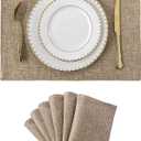 Home Brilliant Fabric Cotton Placemats Set of 6 Heat Resistant Dining Table Place Mats Kitchen Table Mats, Natural Linen