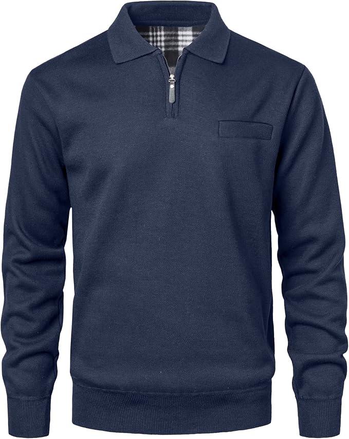 Mens Quarter-Zip Fleece Pullover Sweatshirts Casual Long Sleeve Winter Warm Sweatshirt with Pocket, M