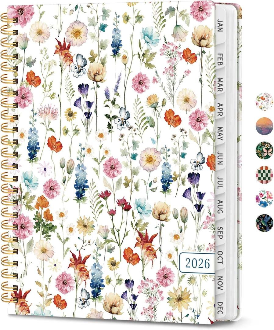 2026 Planner, Weekly and Monthly Calendar Planner for Women, Jan 2026 - Dec 2026, Hardcover Planning Agenda book with Tabs, Spiral Bound, Inner Pocket, Perfect for School Office Supplies, 8.5" x 11" - Wildflowers