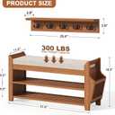 PETKABOO 31.5" Shoe Bench with Coat Rack Hidden Drawer and Side Holder, 2 Tier Entryway Bench with Storage 39.4 in, Bamboo Shoe Rack with Cushion for Entryway Hallway Living Room Bedroom