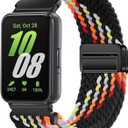 Nylon Braided band Compatible with Galaxy Fit 3, Elastic Magnetic Buckle Band for Galaxy Fit 3 SM-R390 (Black Rainbows)