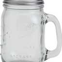 Mason Craft & More 1-Piece Glass Drinking Jars Tumblers Set with Handles Stainless Steel Lids, 16 oz