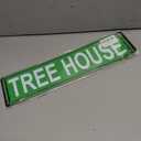 Tree House Street Sign Novelty Sign for Door Name Plate Plaque Home Patio Garden Bar Farm House Garage Wall Decor Green Tin Sign 16 x 4 Inch