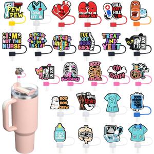 25 Pack Medical Straw Covers Cap for Tumblers, 10mm Cute Dust-Proof Straw Topper for Water Bottles Stanley Cups Accessories Gifts For Women Party Favors