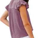 Orchidays Women's V Neck Lace Crochet Shirts Short Sleeve Button Down Casual Solid Blouse Tops (L)